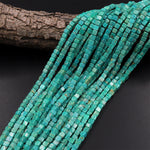 Genuine Real Natural Green Turquoise 4mm Cube Square Beads 15.5" Strand