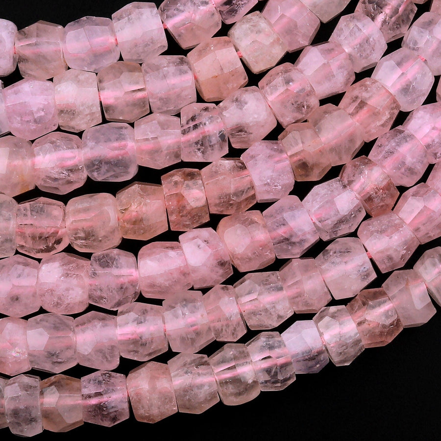 AAA Faceted Natural Pastel Pink Morganite Pink Aquamarine Beryl Rondelle Beads 6mm 15.5" Strand
