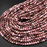 Natural Pink Rhodonite Faceted 5mm Cube Square Dice Beads 15.5" Strand