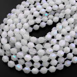 Silverite White Moonstone 10mm Beads Faceted Energy Prism Double Terminated Points 15.5" Strand