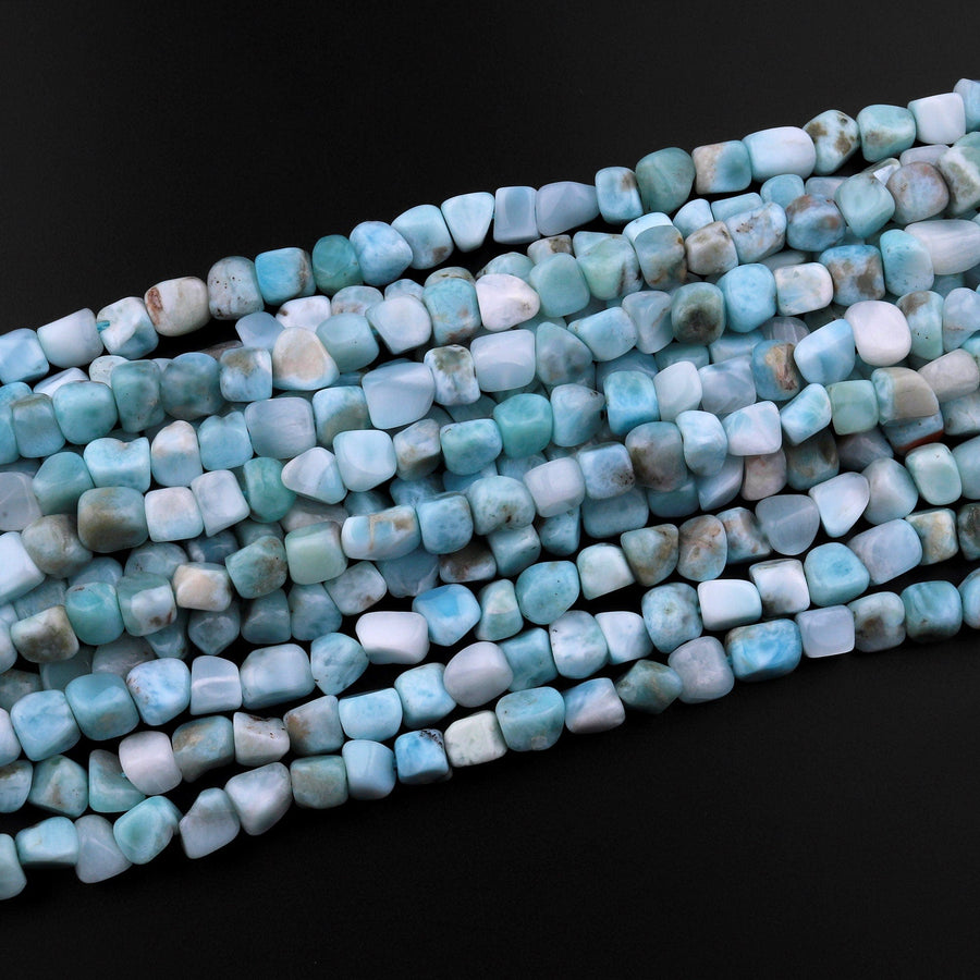 Natural Blue Larimar Freeform Pebble Nugget 6mm Beads Gemstone 15.5" Strand