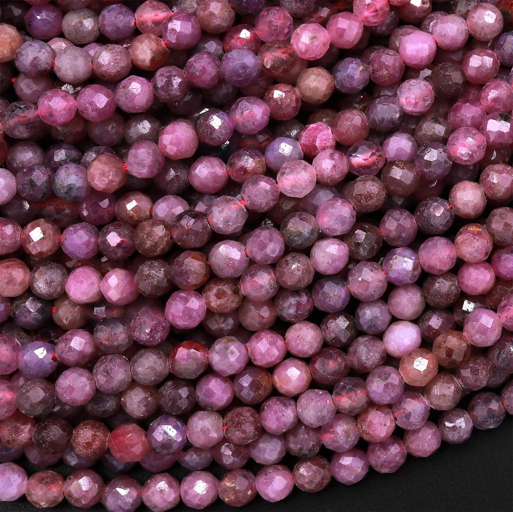 Genuine Natural Earthy Pink Ruby Gemstone Faceted 4mm Round Beads 15.5" Strand
