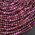 Genuine Natural Deep Fuchsia Red Pink Ruby Gemstone Faceted 3mm 4mm Round Beads 15.5" Strand