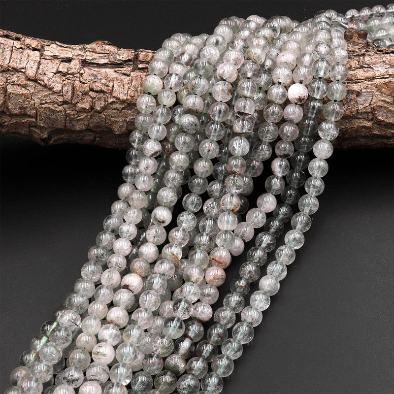 Natural Green Phantom Quartz Beads Lodolite Beads 6mm 15.5" Strand