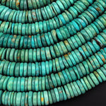 Genuine Natural Turquoise Heishi Beads 7mm 8mm Rondelle Genuine Bright Green Turquoise Beads Center Drilled Full 15.5" Strand