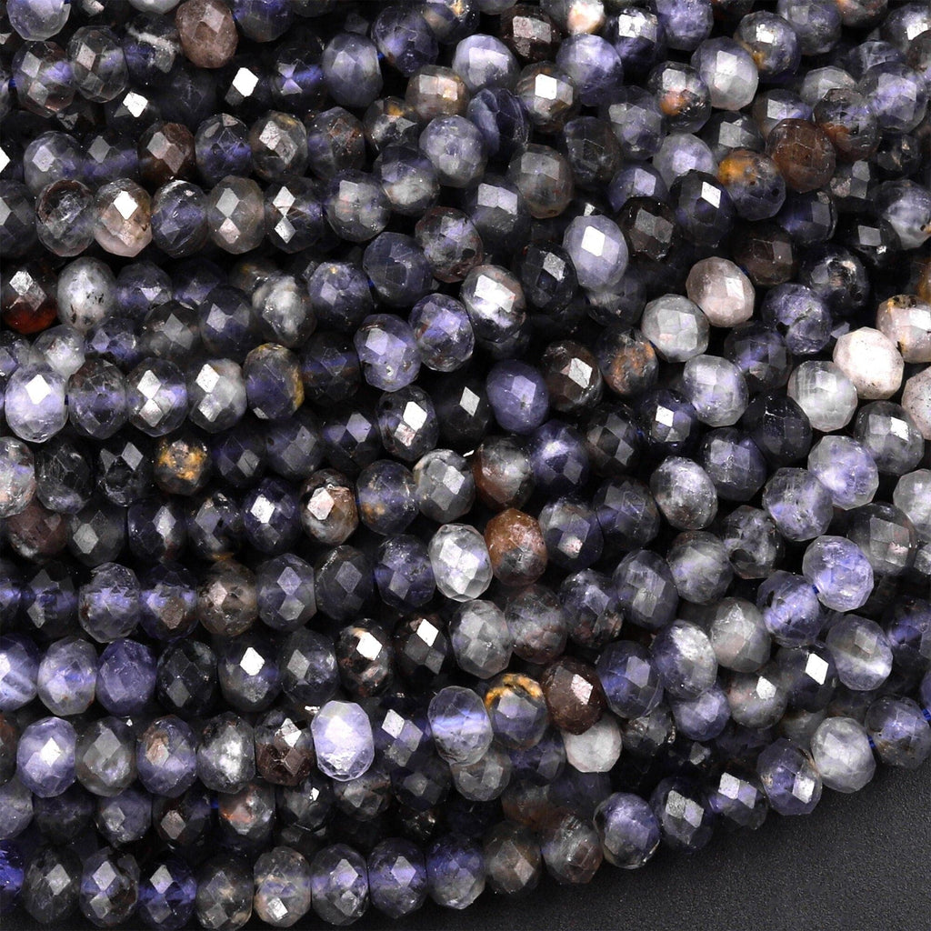 Natural Iolite Faceted 4mm Rondelle Beads Genuine Real Gemstone Beads 15.5" Strand