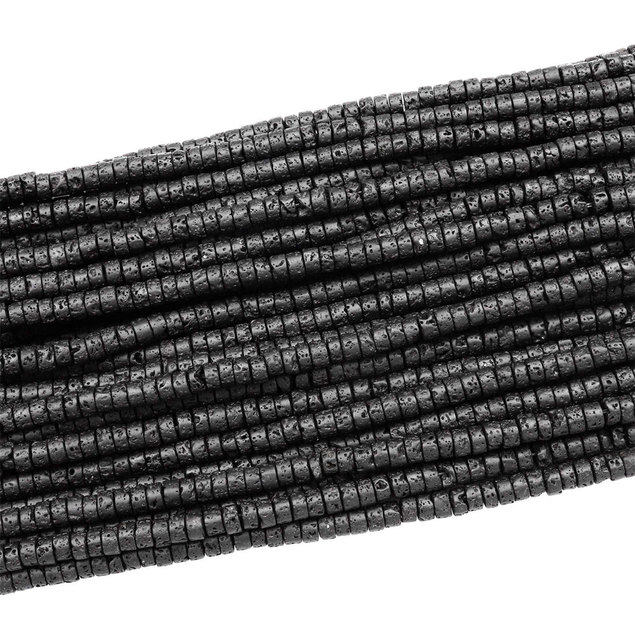 Natural Lava Heishi 4mm Beads Rondelle 15.5" Strand