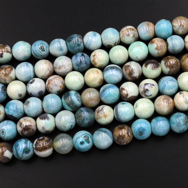 Blue Aqua Terra Agate 8mm Round Beads Aka Dragon Skin Robin's Egg Agate 15.5" Strand