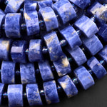 Stunning Natural Denim Blue Sodalite Faceted Wheel Rondelle Heishi Cylinder 10mm Beads 15.5" Strand