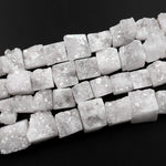 Natural White Agate Druzy Drusy Beads Freeform Square Cube 15.5" Strand