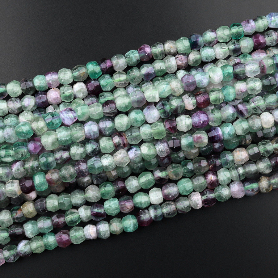 Natural Multicolor Purple Green Fluorite Faceted 6mm Rondelle Beads 15.5" Strand