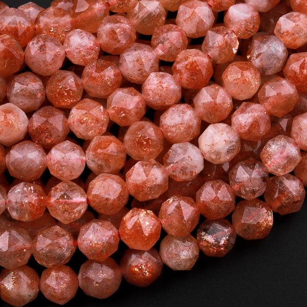 AAA Natural Sunstone Micro Faceted 7mm New Double Hearted Star Cut Beads 15.5" Strand