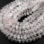 Natural Rock Crystal Quartz Beads W/ Golden Copper Red Iron Matrix Faceted Rondelle Wheel 15.5" Strand