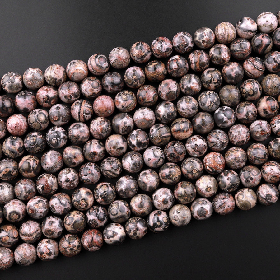 Natural Leopard Skin Jasper 6mm 8mm 10mm Smooth Round Beads 15.5" Strand