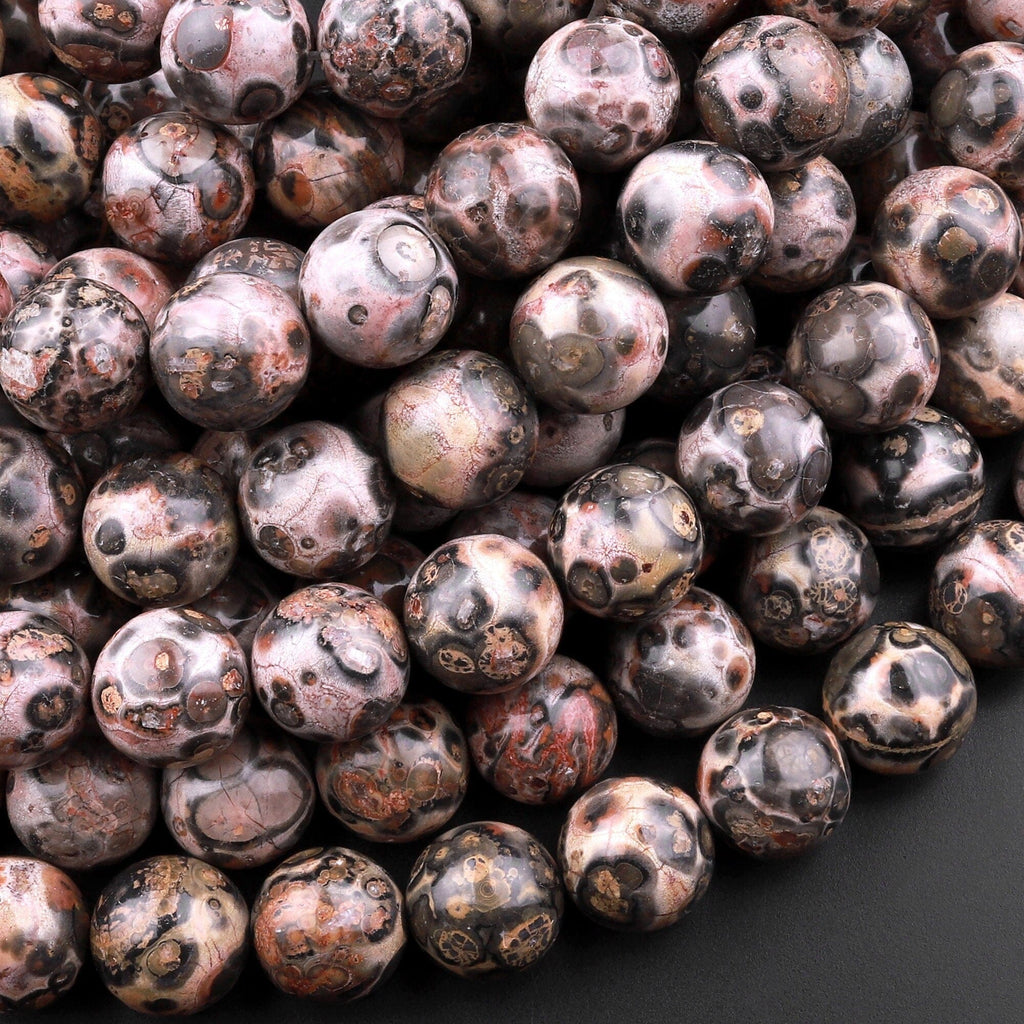 Natural Leopard Skin Jasper 6mm 8mm 10mm Smooth Round Beads 15.5" Strand