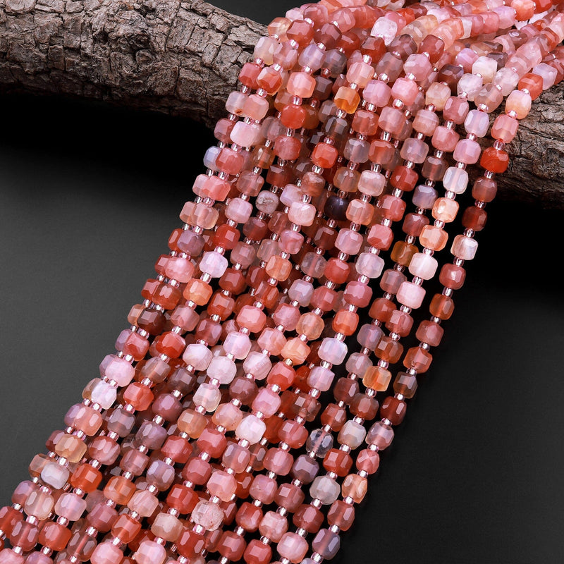 Faceted Natural Red Botswana Agate 7mm Faceted Cube Beads Sparkling Dazzling Vibrant Gemstone 15.5" Strand