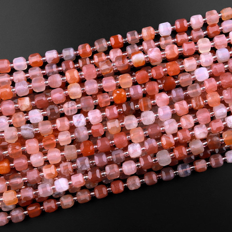 Faceted Natural Red Botswana Agate 7mm Faceted Cube Beads Sparkling Dazzling Vibrant Gemstone 15.5" Strand