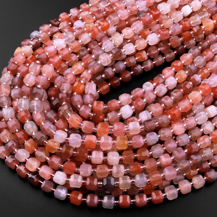 Faceted Natural Red Botswana Agate 7mm Faceted Cube Beads Sparkling Dazzling Vibrant Gemstone 15.5" Strand