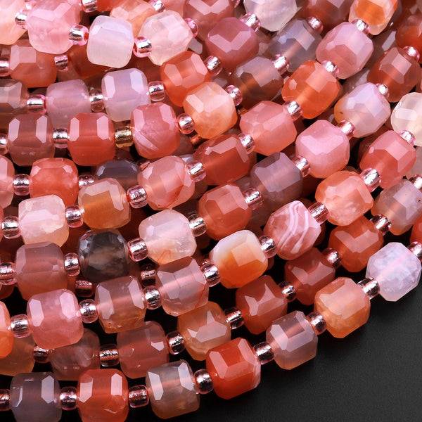 Faceted Natural Red Botswana Agate 7mm Faceted Cube Beads Sparkling Dazzling Vibrant Gemstone 15.5" Strand