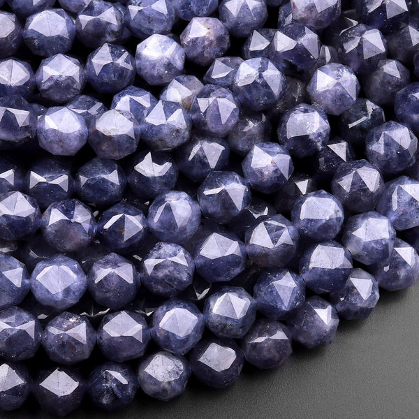 AAA Natural Iolite Faceted 8mm New Double Hearted Star Cut Rounded Beads 15.5" Strand