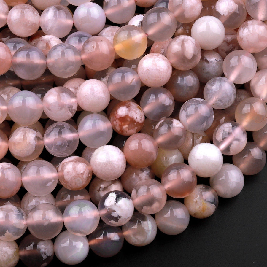 Natural Cherry Blossom Agate Beads 6mm 8mm 10mm 12mm Round Beads Aka Flower Agate 15.5" Strand