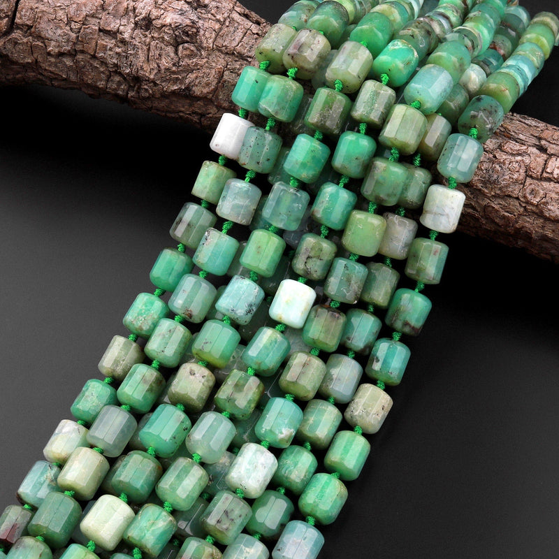 Natural Australian Green Chrysoprase Tube Cylinder Beads 15.5" Strand