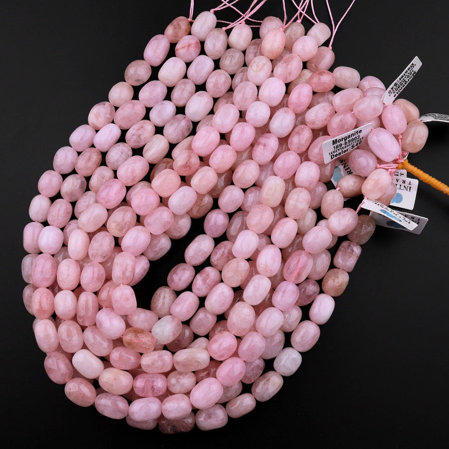 Natural Pink Morganite Smooth Nuggets Beads Aka Pink Aquamarine Highly Polished Smooth Gemstone 15.5" Strand