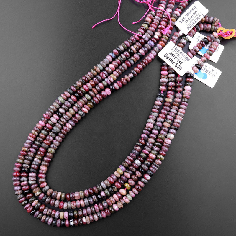Natural Multicolor Tourmaline Rondelle 5mm 6mm Beads Pink Green Yellow Brown Tourmaline Gemstone 15.5" Strand