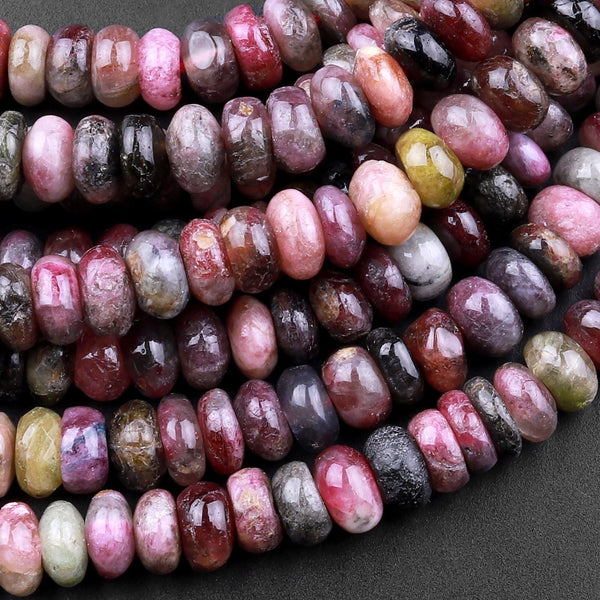 Natural Multicolor Tourmaline Rondelle 5mm 6mm Beads Pink Green Yellow Brown Tourmaline Gemstone 15.5" Strand