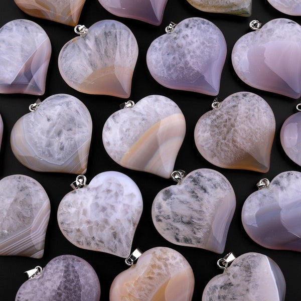 AAA Natural Phantom Agate Druzy Pendant Heart Shape Gemstone