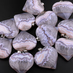 AAA Natural Phantom Agate Druzy Pendant Heart Shape Soft Peach Lavender Purple Gemstone