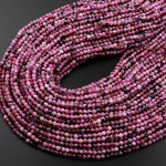 Genuine Natural Red Fuchsia Pink Ruby Gemstone Faceted 3mm Round Beads 15.5" Strand