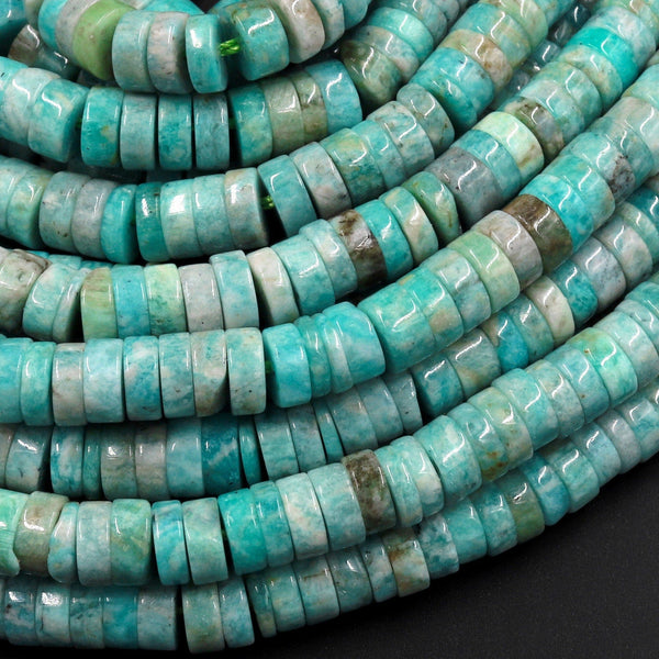 Natural Peruvian Amazonite Heishi Rondelle 6mm Beads Sea Green Gemstone 15.5" Strand