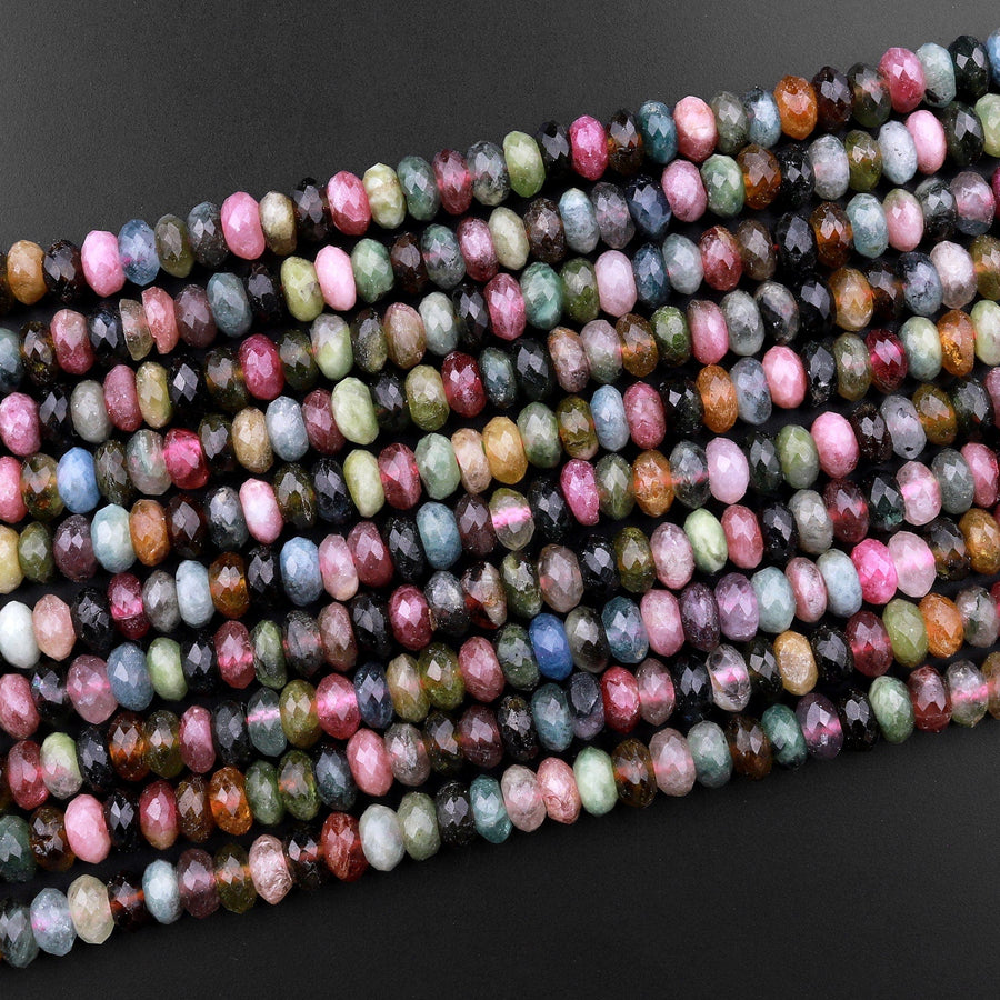 AAA Natural Multicolor Watermelon Tourmaline Micro Faceted Rondelle Beads 6mm Pink Green Gemstone 15.5" Strand