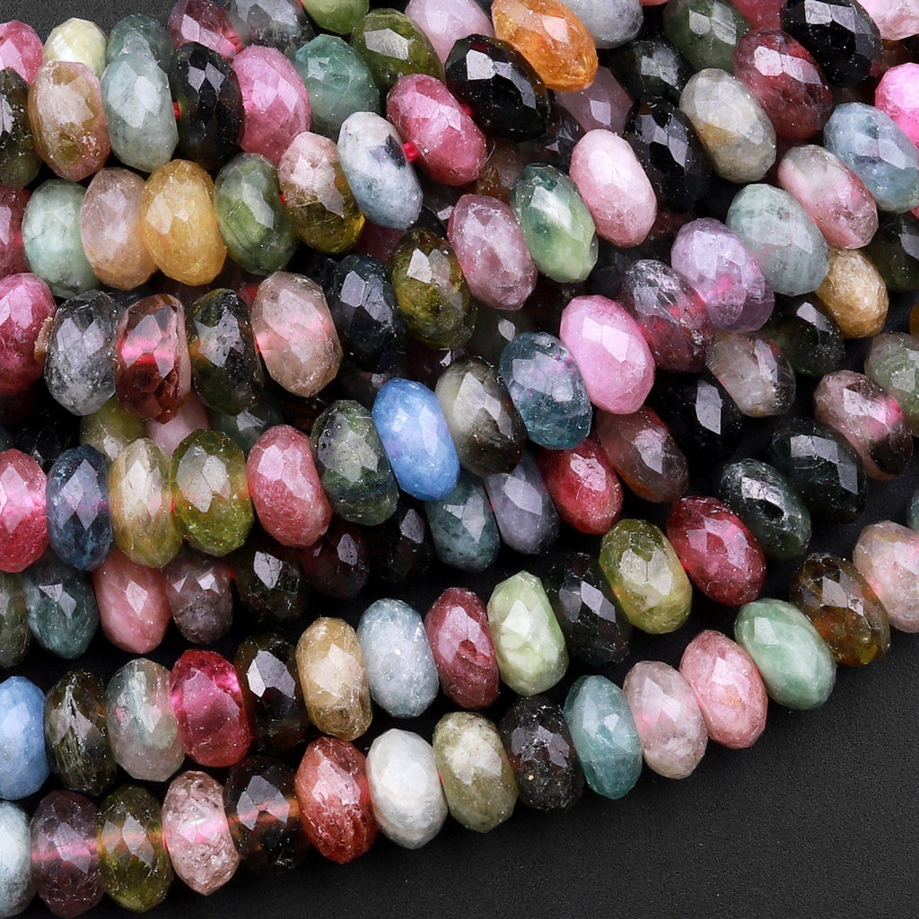 AAA Natural Multicolor Watermelon Tourmaline Micro Faceted Rondelle Beads 6mm Pink Green Gemstone 15.5" Strand