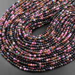 Natural Multicolor Pink Green Cognac Tourmaline 4mm Smooth Round Beads 15.5" Strand