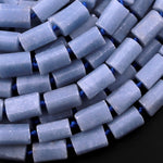 Natural Blue Angelite Faceted Tube Rectangle Cylinder Beads 15.5" Strand