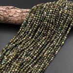 Natural Green Tourmaline Faceted 4mm Gemstone Round Beads 15.5" Strand