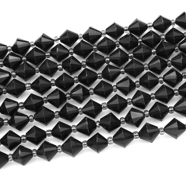Genuine Natural Shungite 8mm Bicone Beads High Quality Black Lustrous Gemstone from Russia 15.5" Strand