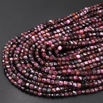 Real Genuine Natural Deep Red Ruby Faceted 4mm Cube Dice Square Gemstone Beads 15.5" Strand