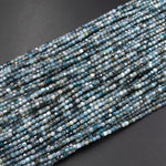 Natural Blue Paraiba Tourmaline Faceted 2mm 3mm Cube Square Dice Beads Gemstone 15.5" Strand
