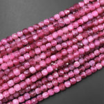 AAA Natural Pink Tourmaline Faceted 4mm 5mm Cube Square Dice Beads Gemstone 15.5" Strand