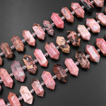 Natural Pink Red Rhodonite Beads Faceted Double Terminated Point Bullet Center Drilled Pendant Bead 15.5" Strand
