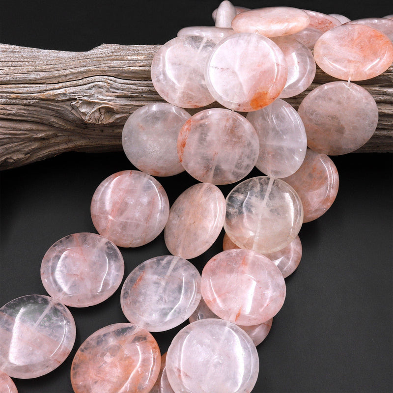 Large Natural Lepidocrocite Quartz Coin Circle 35mm Beads Stunning Red Quartz From Madagascar 15.5" Strand