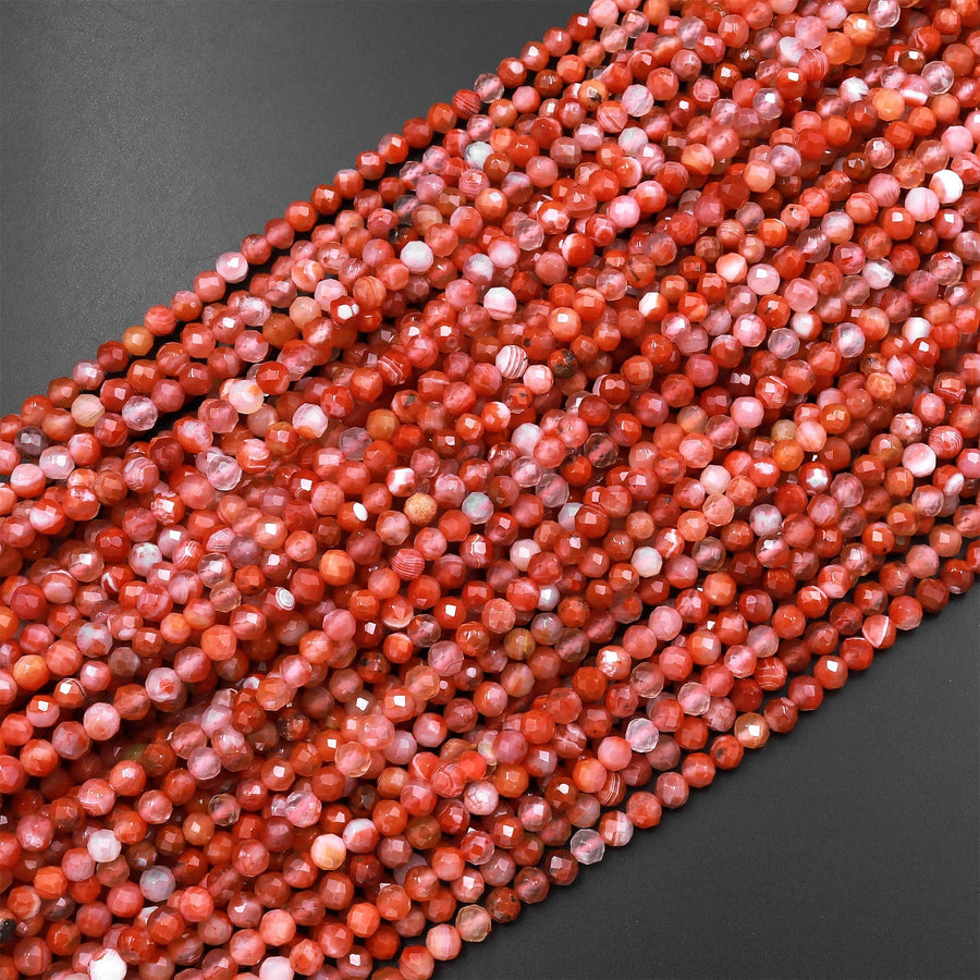 Micro Faceted Natural Red Moroccan Agate 4mm Round Beads Blue Chalcedony 15.5" Strand