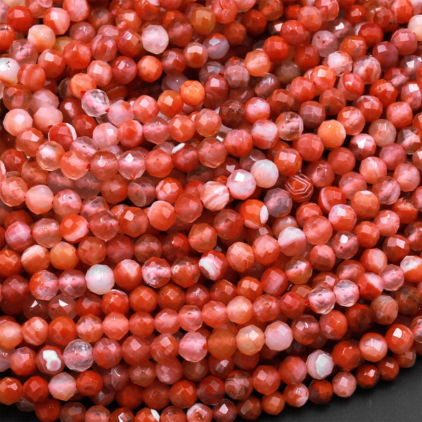 Micro Faceted Natural Red Moroccan Agate 4mm Round Beads Blue Chalcedony 15.5" Strand