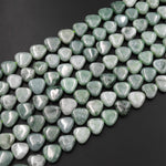 Natural Burmese Jade Triangle Heart Beads Vercially Drilled 15.5" Strand