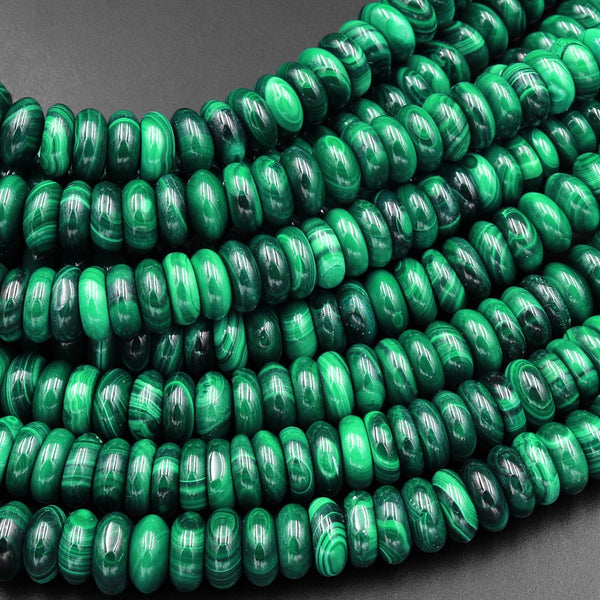 AAA Natural Green Malachite Smooth Rondelle Beads 8mm Gemstone From Congo 15.5" Strand