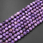 Natural Charoite 6mm Smooth Round beads Real Geanuine Gemstone from Russia 15.5" Strand