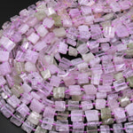AA Natural Lilac Pink Green Kunzite Square Cushion Beads Hand Cut Flat Slice Gemstone 15.5" Strand